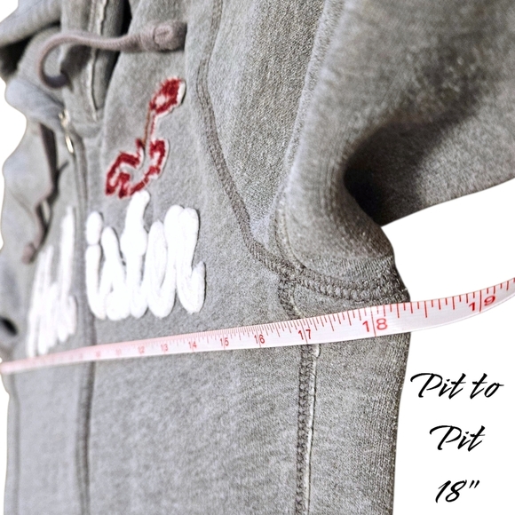 Y2K Hollister Gray Zip Hoodie Wnns M Waffle Knit Hood 2-way Zip Spellout Preppy - Picture 8 of 10